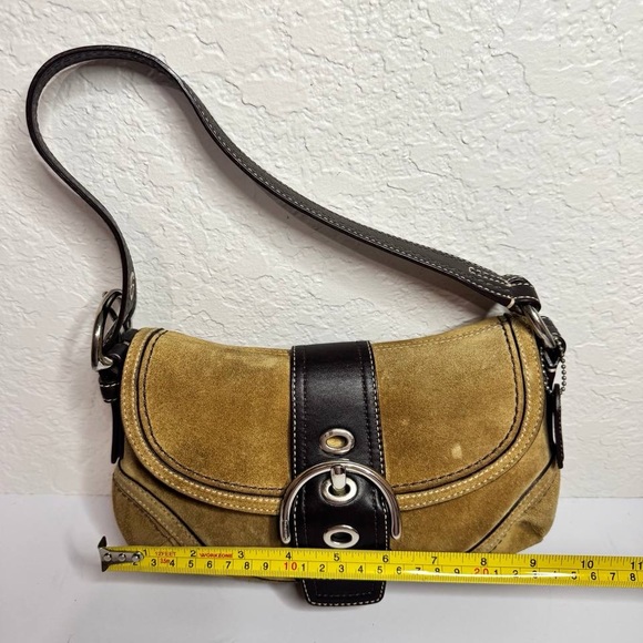 COACH Y2K Soho Suede Flap Belt Buckle Shoulder Bag Honey Tan/Brown - Picture 3 of 12